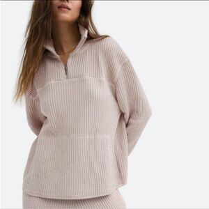 NEW MATE the Label Organic Waffle Half-Zip Sweatshirt Lilac XS